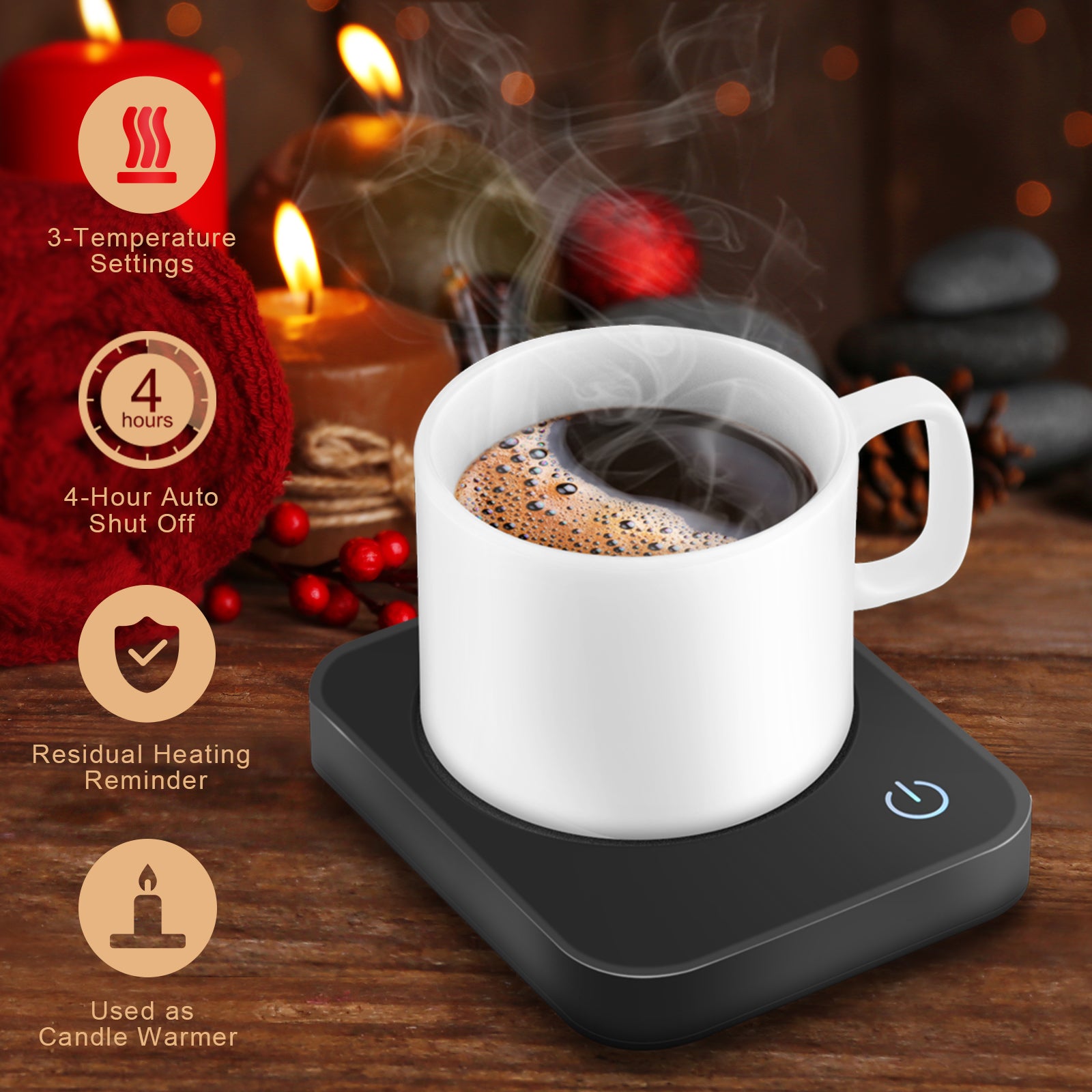 VOBAGA Mug Warmer for Coffee, Electric Coffee Warmer for Desk with Auto Shut Off, 3 Temperature Setting Smart Cup Warmer for Heating Coffee, Beverage, Milk, Tea and Hot Chocolate (No Cup)