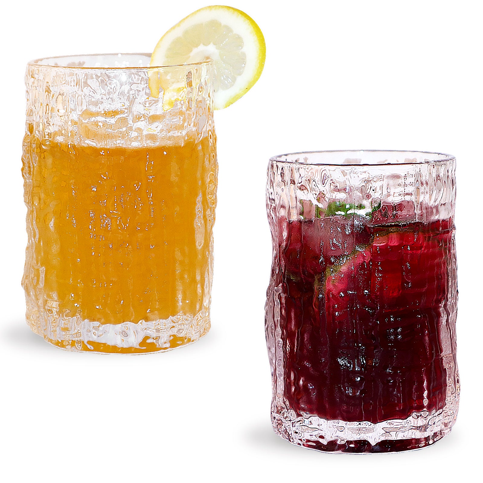 VOBAGA Delicate Water Glasses Set of 2, Clear Vintage Glassware for Juice , Elegant Iced Beverage Glass Cups