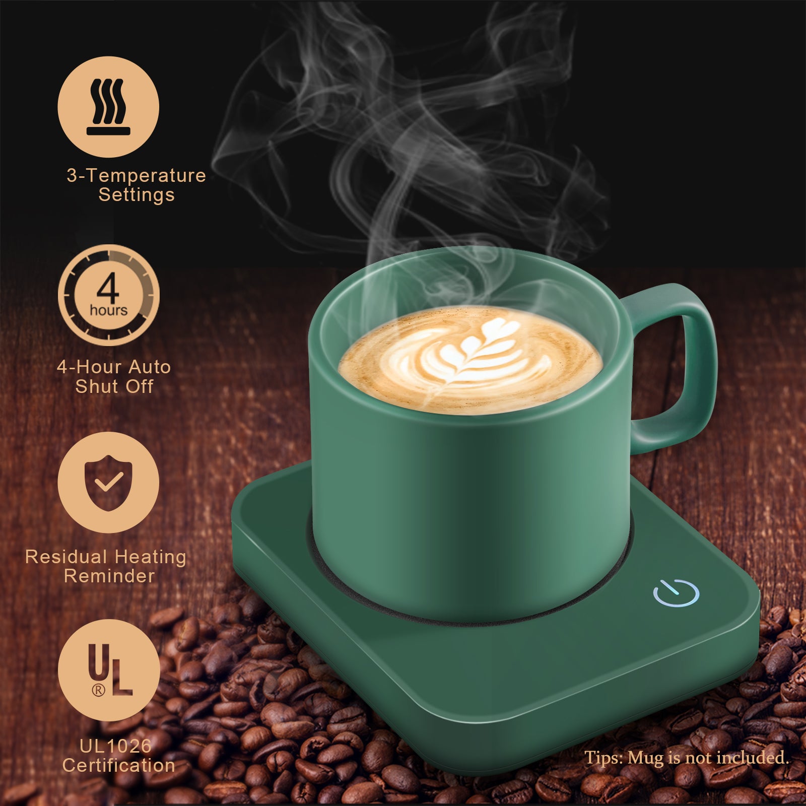 ANBANGLIN Mug Warmer for Desk, Coffee Mug Warmer with Auto Shut Off, Coffee  Warmer for Coffee Milk Tea, Candle Wax Cup Warmer Heating Plate (Green-NO