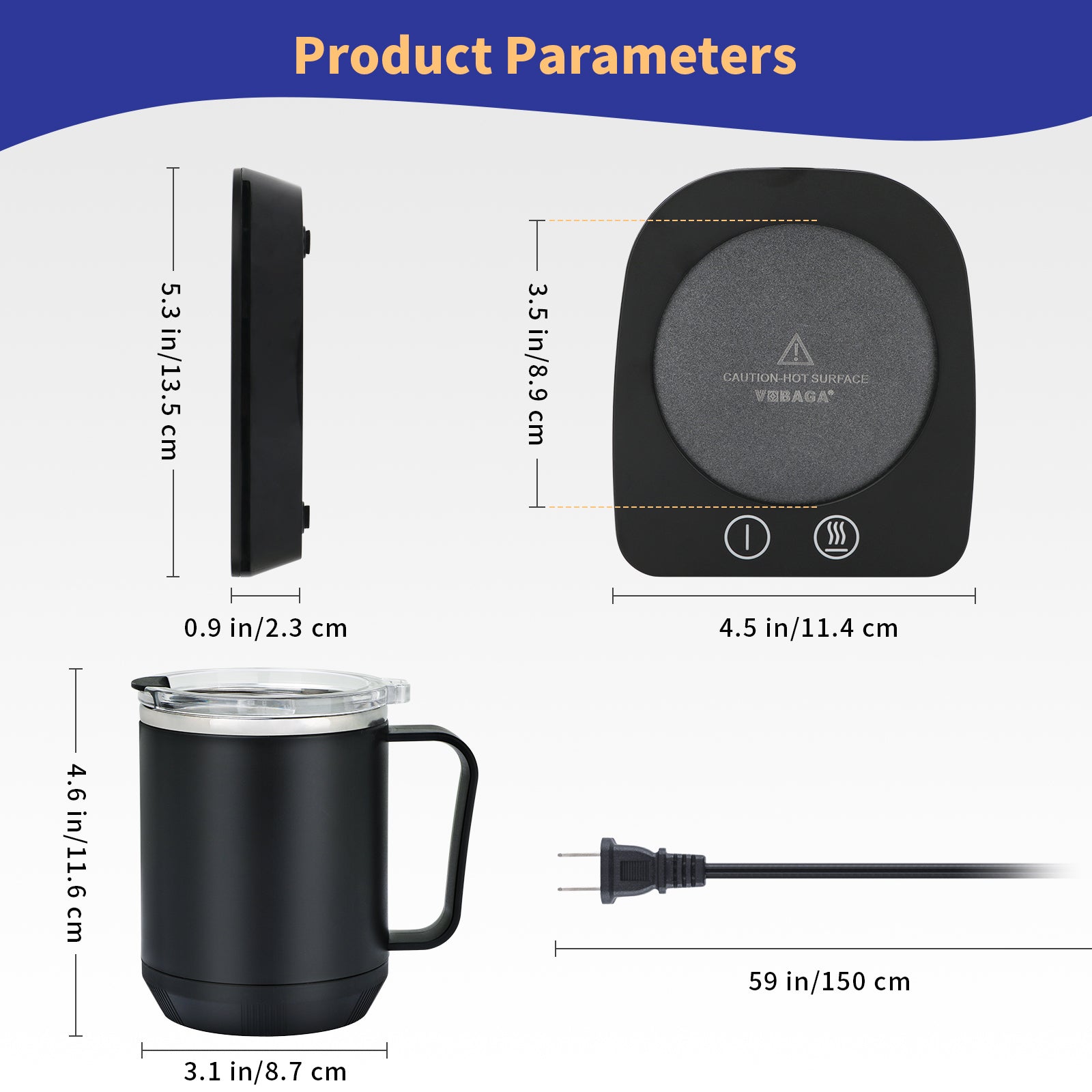 VOBAGA Coffee Mug Warmer with 15oz Mug Set, Electric Coffee Cup Warmer with Three Temperature Settings for Desk, Smart Coffee Warmer Mug Plate with Auto Shut Off for Cocoa Tea Milk Candles