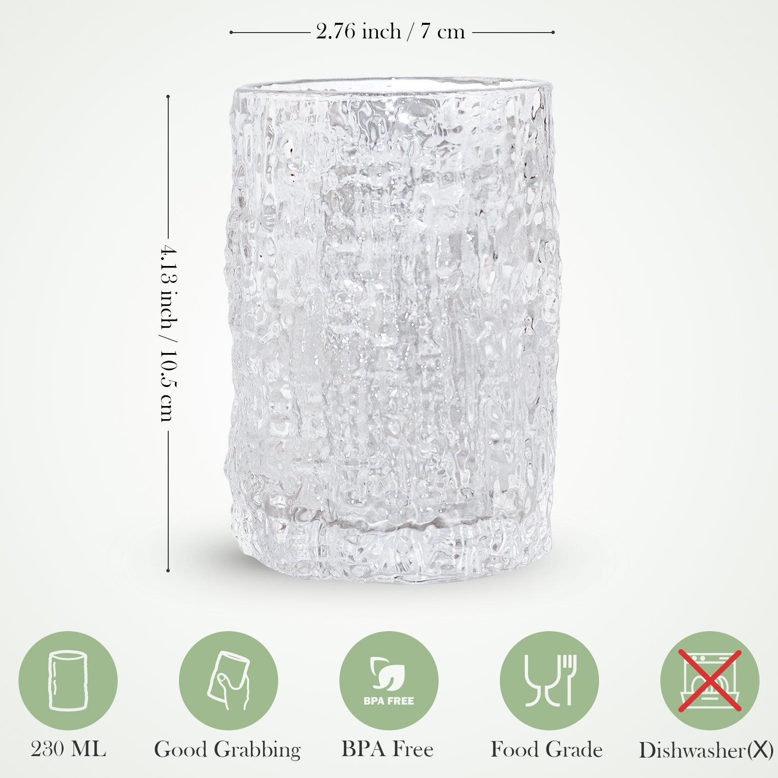 VOBAGA Delicate Water Glasses Set of 2, Clear Vintage Glassware for Juice , Elegant Iced Beverage Glass Cups