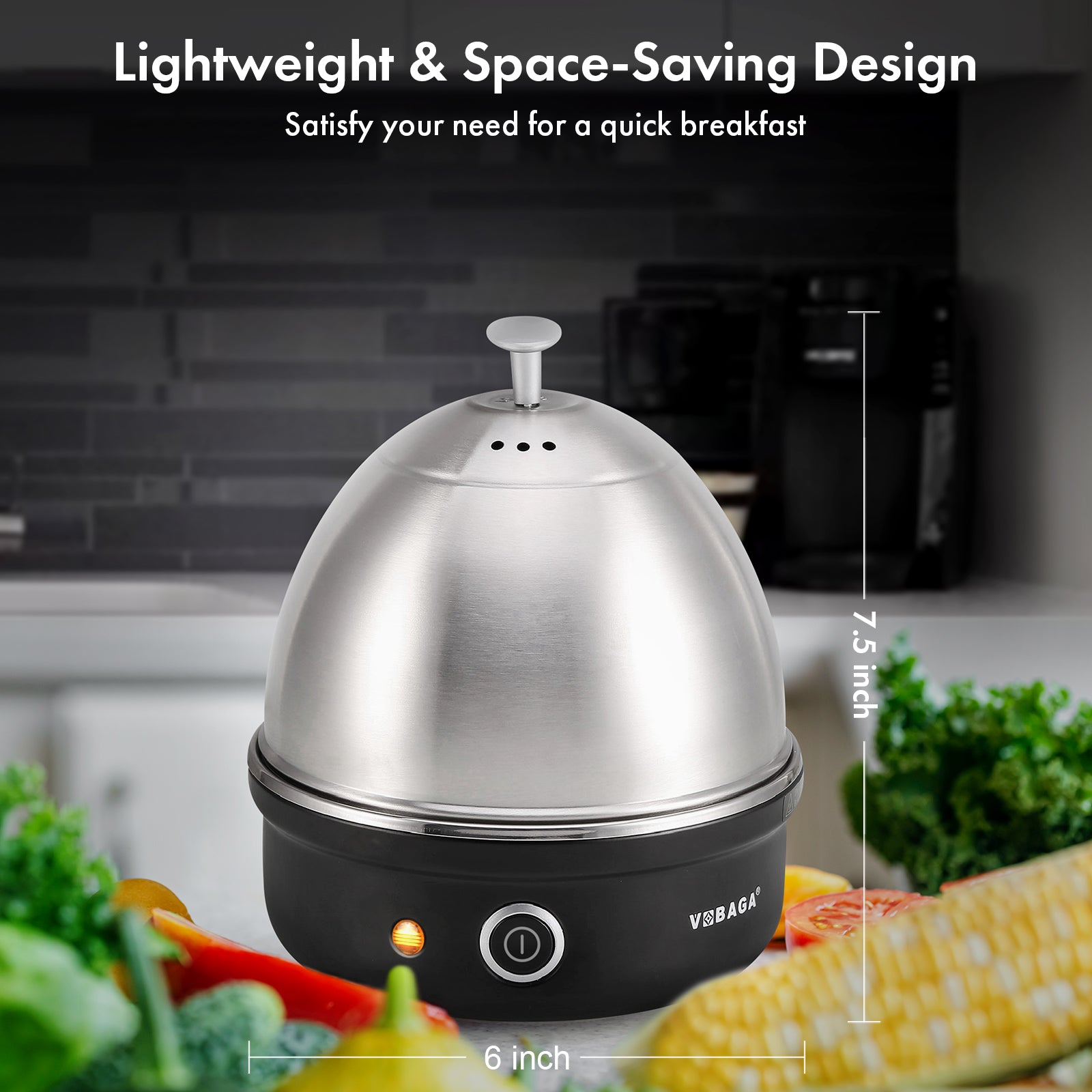 VOBAGA Electric Egg Cooker, Rapid Egg Boiler with Auto Shut Off Eggs, Vegetables and Dumplings (Black)