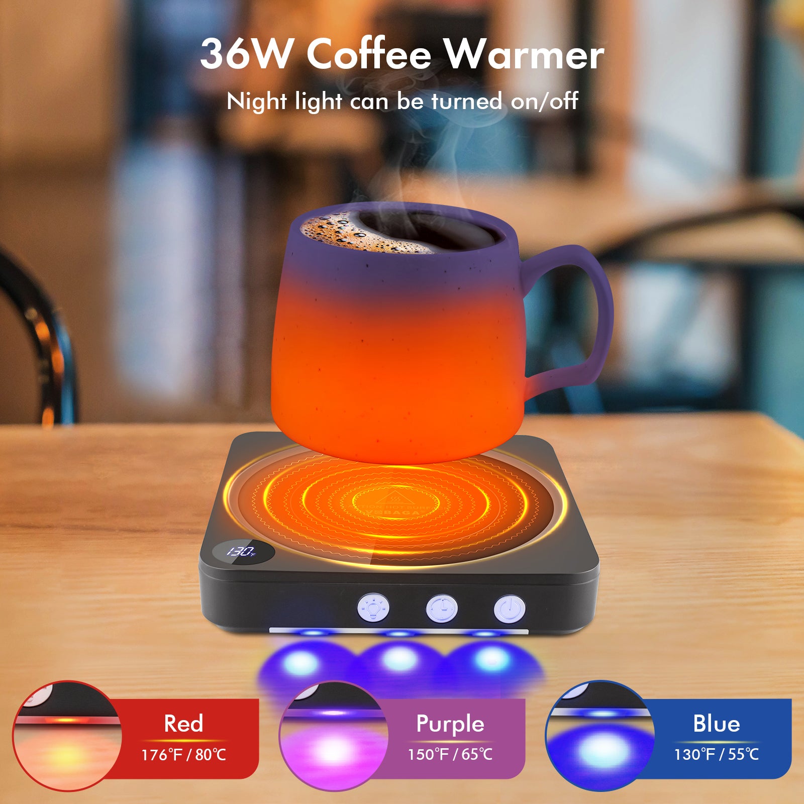  VOBAGA Coffee Mug Warmer, Electric Coffee Warmer for Desk with  Auto Shut Off, 3 Temperature Setting Smart Cup Warmer for Heating Coffee,  Beverage, Milk, Tea and Hot Chocolate (No Cup): Home