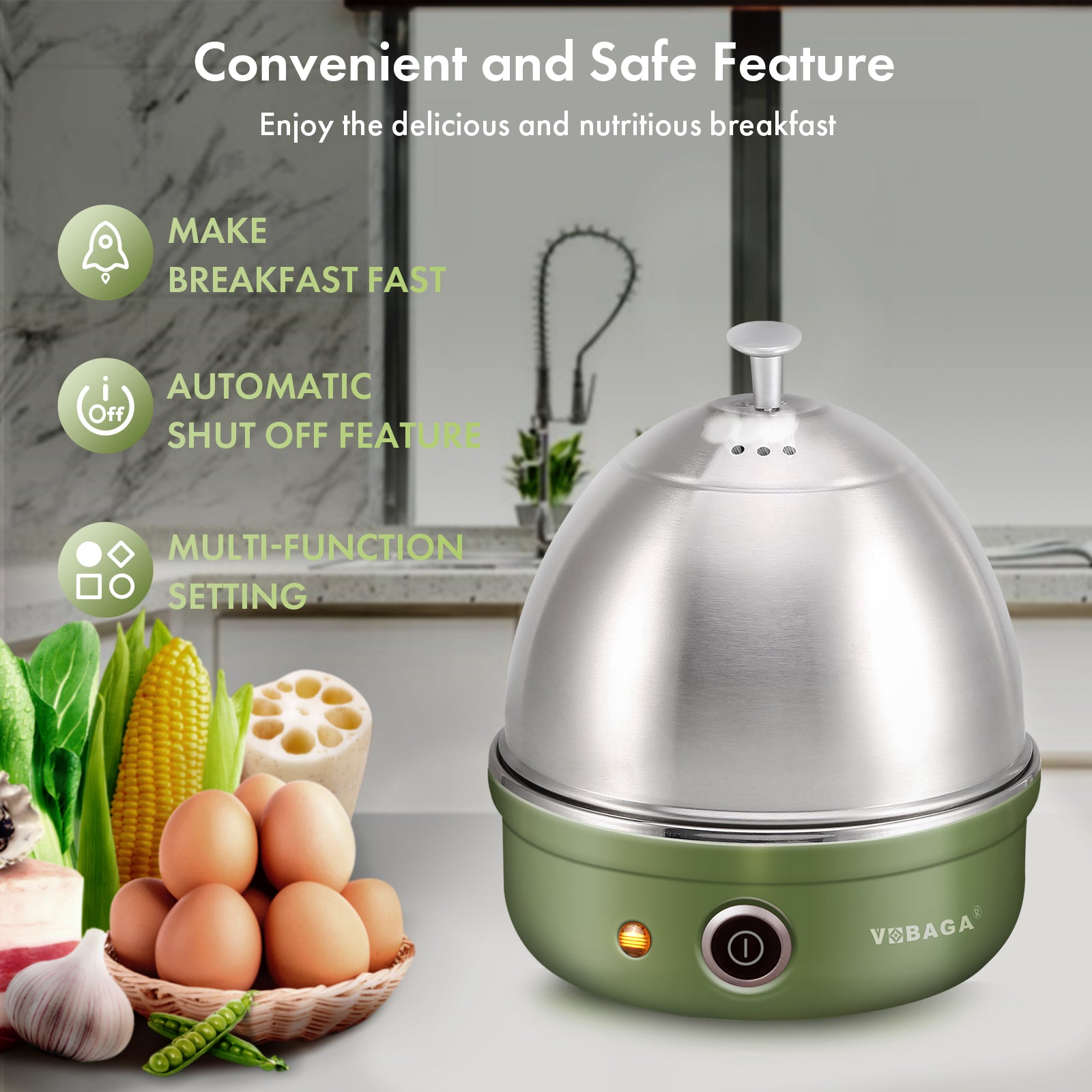 Electric Egg Cooker Rapid Egg Boiler with Auto Shut Off for Soft Stainless Steel Tray