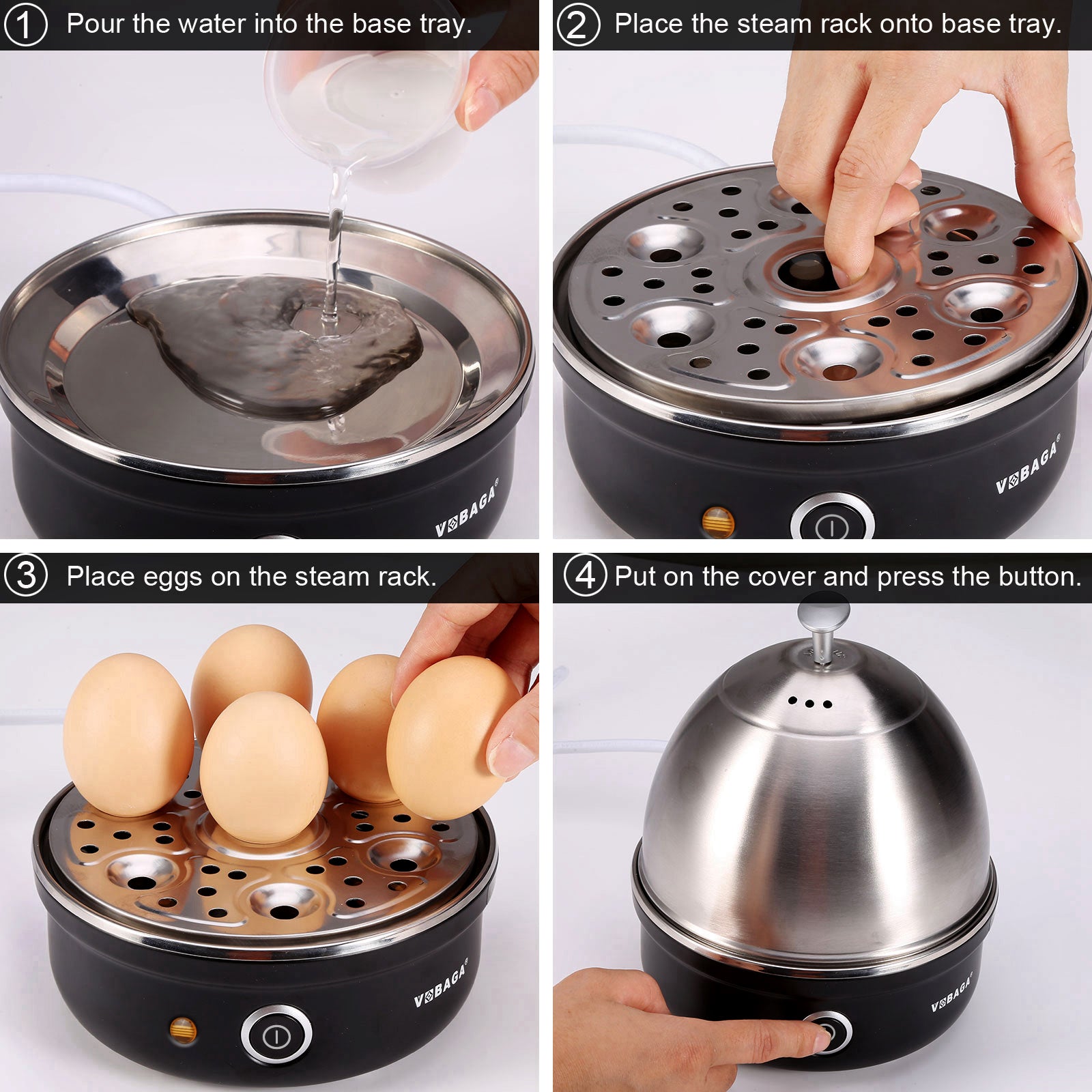 Electric Egg Cooker Rapid Egg Boiler with Auto Shut Off for Soft Stainless Steel Tray