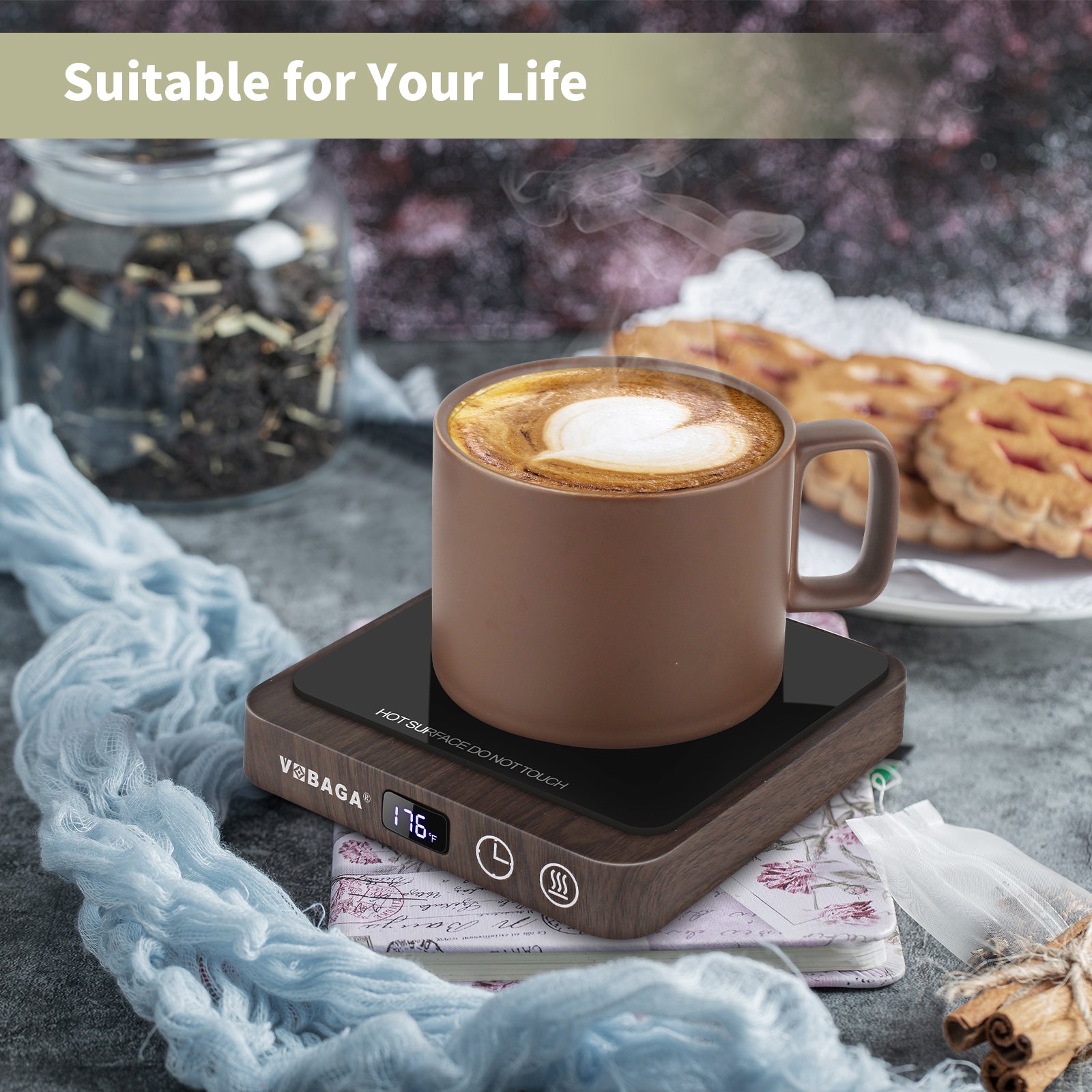 VOBAGA Coffee Mug Warmer & Electric Beverage Warmer with 5 Temperature Settings, Coffee Warmer with Digital Display Auto Shut Off (No Cup)