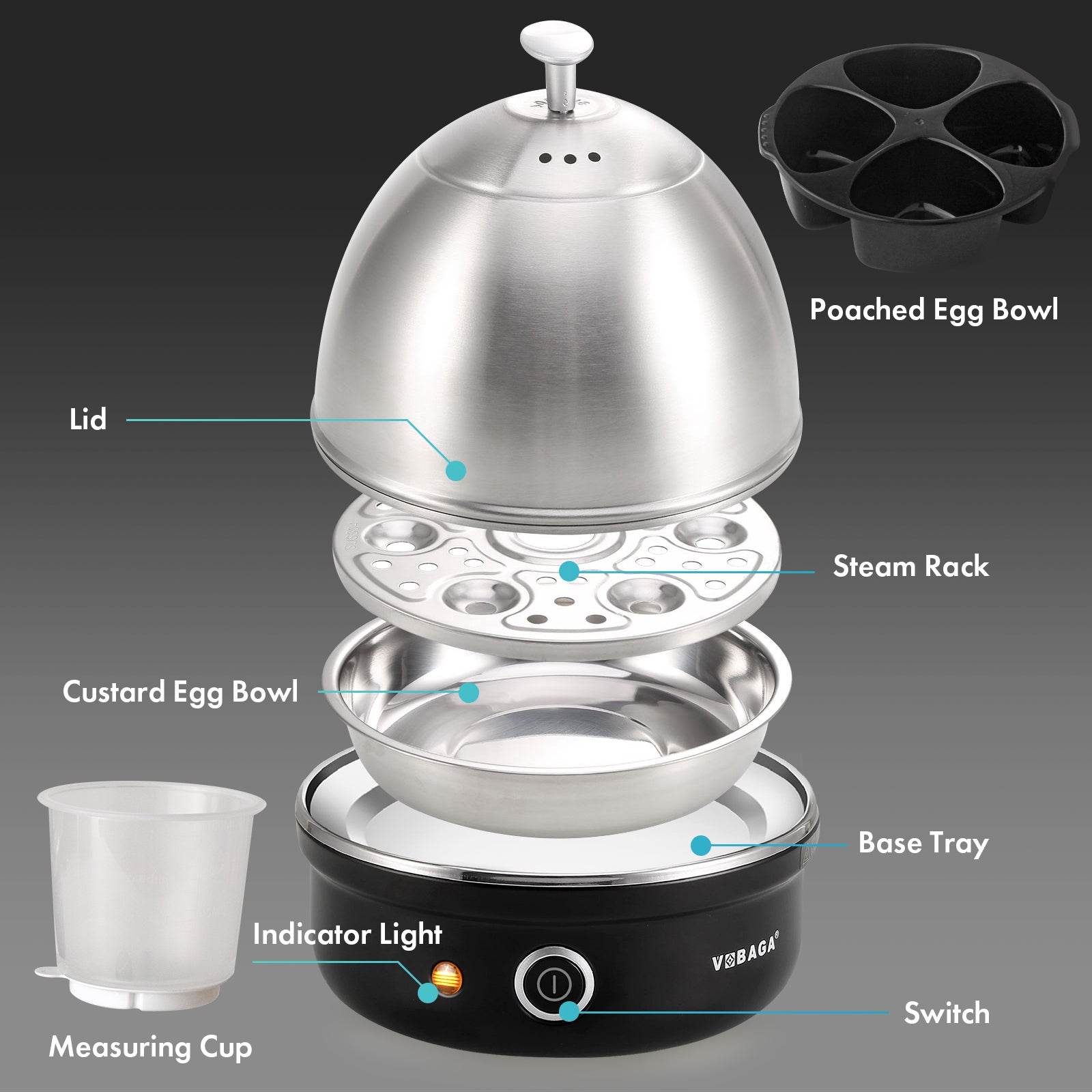 Electric Egg Cooker Rapid Egg Boiler with Auto Shut Off for Soft Stainless Steel Tray
