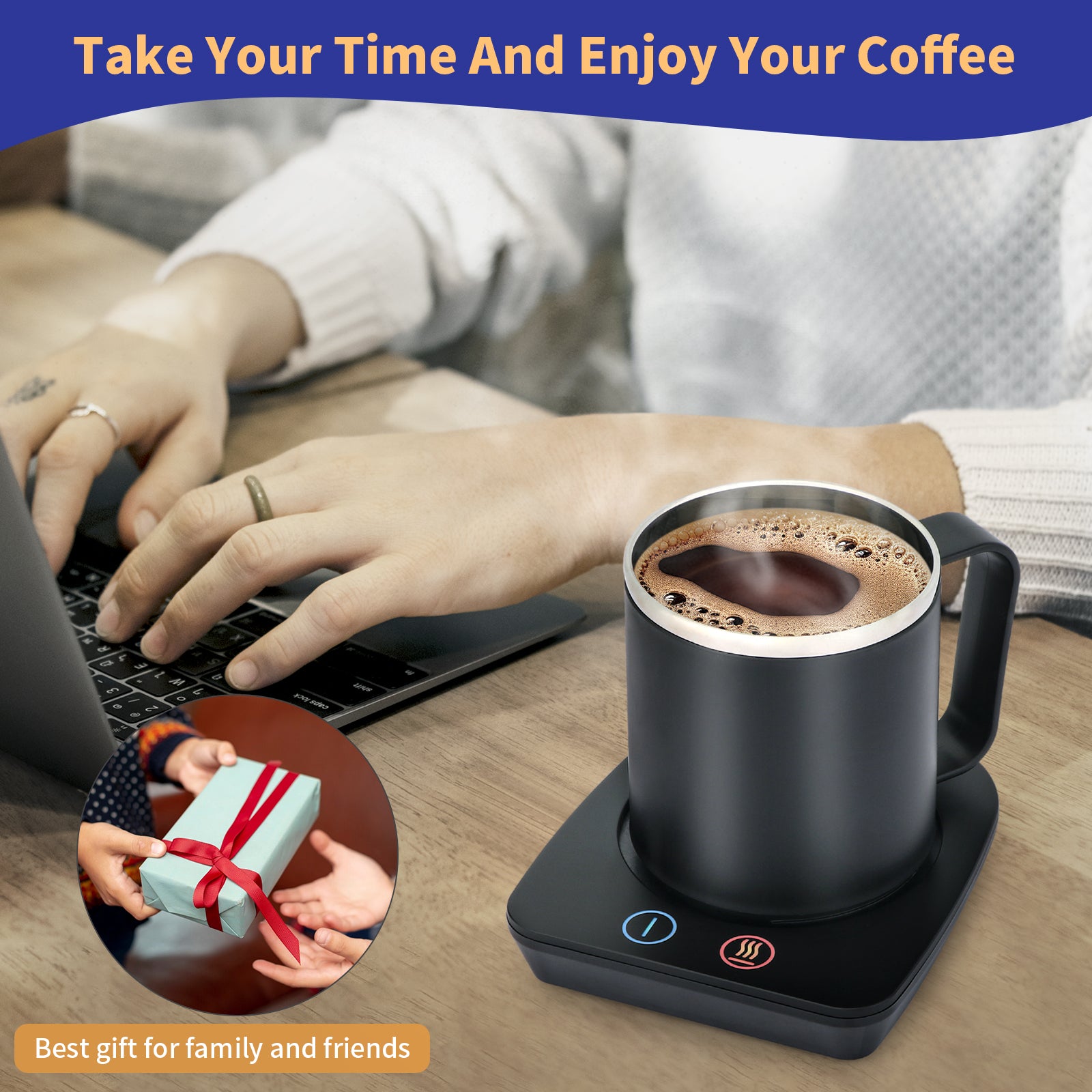 VOBAGA Coffee Mug Warmer with 15oz Mug Set, Electric Coffee Cup Warmer with Three Temperature Settings for Desk, Smart Coffee Warmer Mug Plate with Auto Shut Off for Cocoa Tea Milk Candles