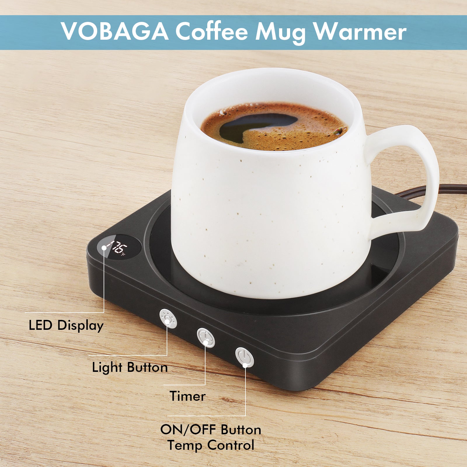 VOBAGA Coffee Mug Warmer with 5.2 inch Heating Plate, 3