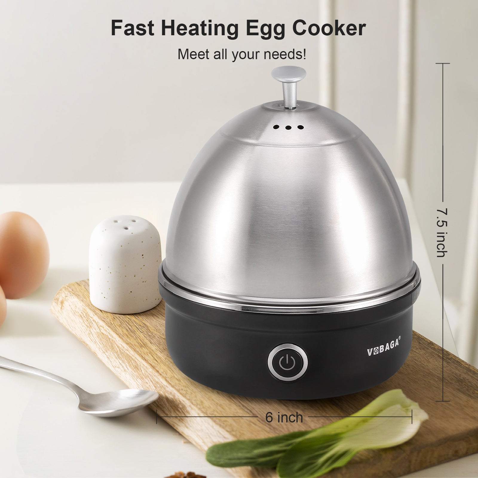  VOBAGA Electric Egg Cooker, Rapid Egg Boiler with Auto Shut Off  for Soft, Medium, Hard Boiled, Poached, Steamed Eggs, Vegetables and  Dumplings, Stainless Steel Tray with 7-Egg Capacity (Green): Home 
