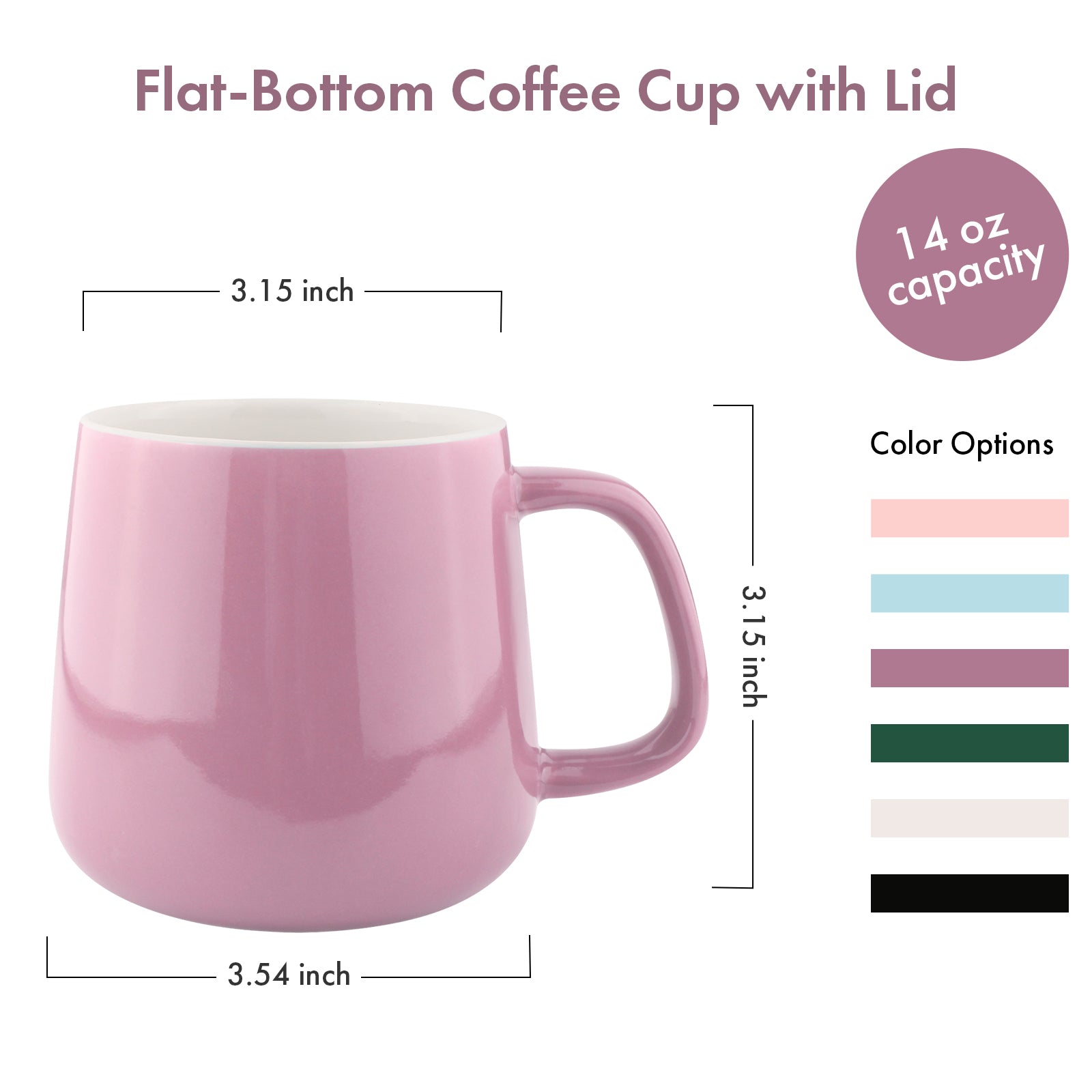 VOBAGA  14 oz Tea Cup with Lid and Flat-Bottom, Coffee Mug for Lover, Girls, Home, Office, Gifts (Purple)