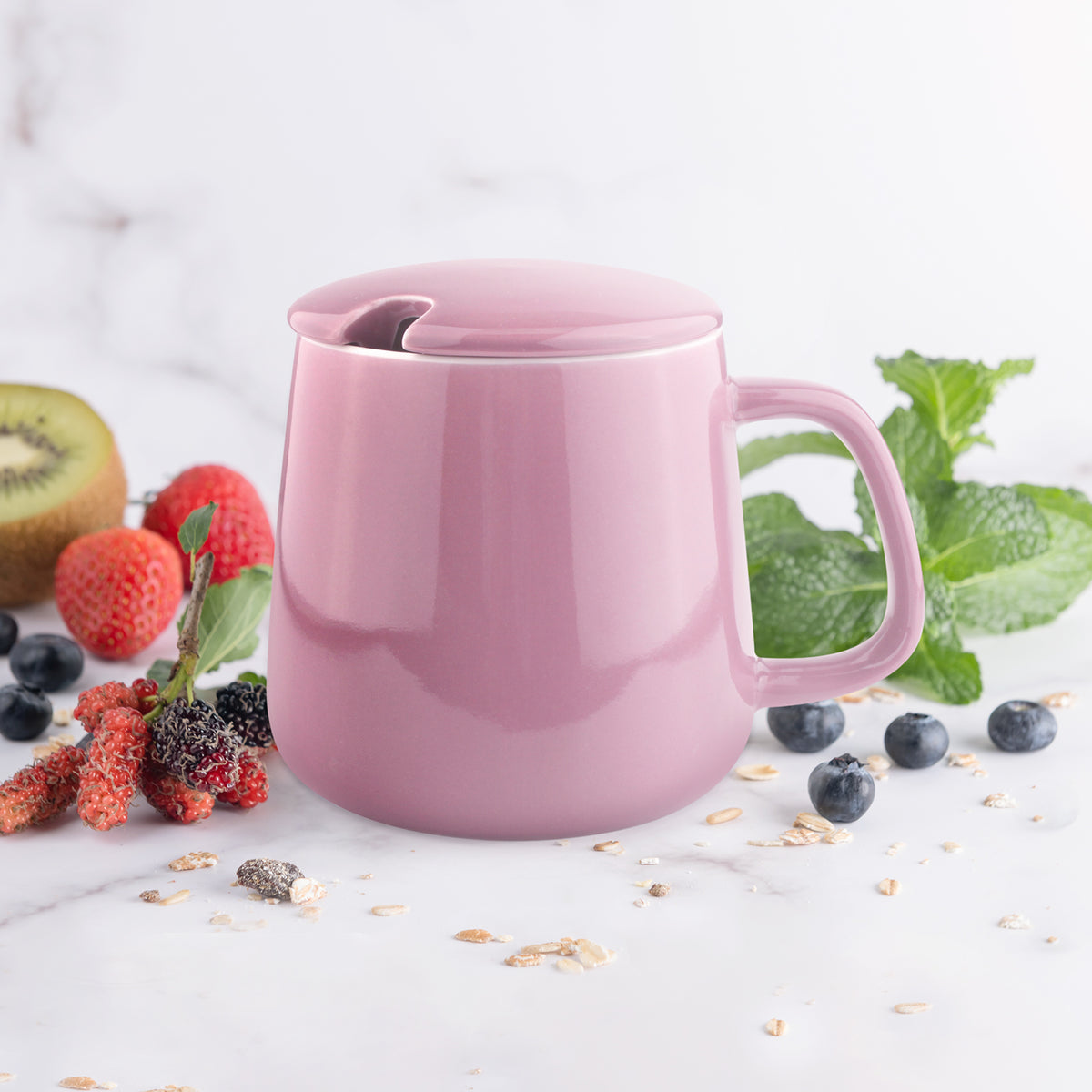 VOBAGA 14 oz Tea Cup with Lid and FlatBottom, Coffee Mug for Lover, G