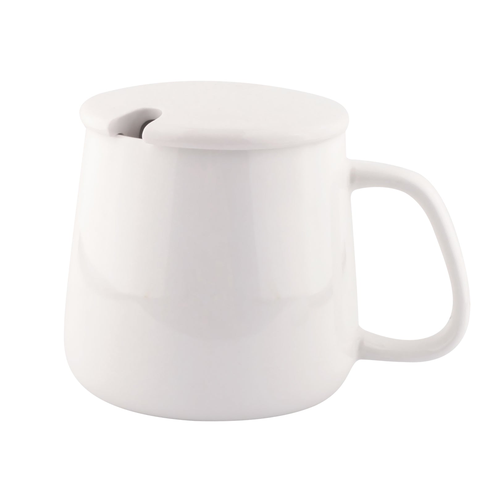VOBAGA 14 OZ Porcelain Coffee&Tea Mug with Lid and Flat-Bottom, Gifts for Tea Lover (Black)