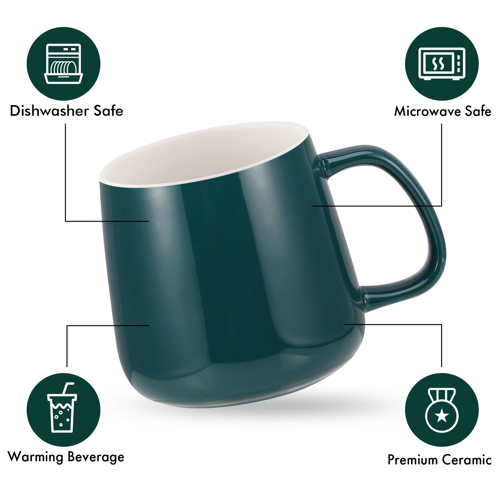  HOWAY Flat Bottom Mug with Wood Lid, Ceramic Tea Cup
