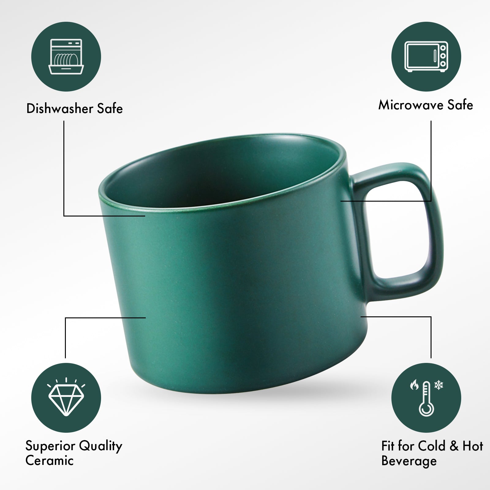 VOBAGA Coffee Mug 11 oz Tea Cup with Flat-Bottom Warming Coffee Milk for Office and Home ( Green)